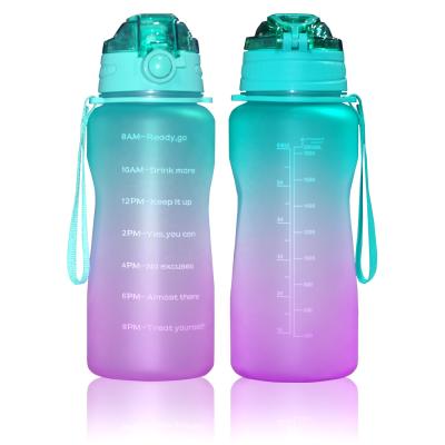 China Half Gallon 64oz Stocked Water Bottle With Leakproof Straw And Weather Marker BPA Free Motivational Water Jug for sale