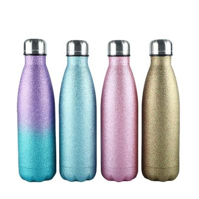 China New Design PORTABLE Cola Shaped Stainless Steel Water Bottle 500ml BPA Glitter Powder Water Bottle for sale