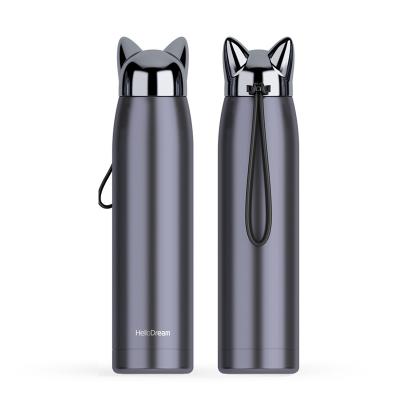 China Cute Stainless Steel Cat Ear Coffee Tea Milk PORTABLE Travel Mug Stainless Steel Water Bottle for Women for sale