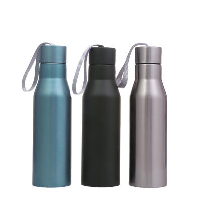 China Stocked Leak Proof Stainless Steel Sports Single Wall Bottle With Rope Outdoor Drinking Water Bottle for sale