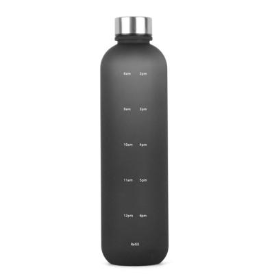 China Sustainable Water Bottle 1L Tritan Black Frosted Plastic Bottle Bpa Free Motivational Water Bottle 1L for sale