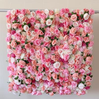 China Fashional C-FW005 wholesale 3d artificial rose wall 8x8 flower panel backdrop roll rose flower wall for wedding home decor for sale