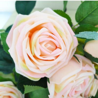 China Eco-friendly wholesale 3 branch single head real touch M92 moisturizing wedding silk artificial rose home bouquet flower interior decoration for sale