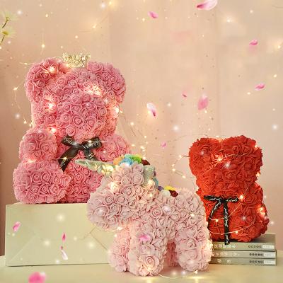 China M88 New Product 30cm 40cm Unicorn Foam Rose Teddy Rose Eco-friendly Eternal Bear With Rose Valentine's Day Gift for sale