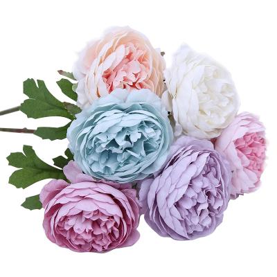 China Poeny Style Stem O-X347 Artificial Silk Camellia Roses Flower Single European Rose Flowers Eco-friendly Wholesale Small Decoration for sale