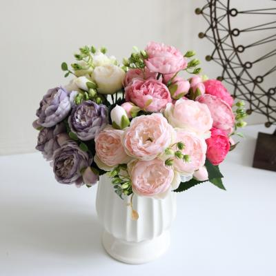 China Fashional C-P005 Hot Selling Artificial Peony Group Laxet Peonies Bouquet Silk Flowers For Wedding Decoration for sale