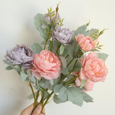 China P001 Hot Sale Silk Artificial Peony Peony Flower Bouquet For Wedding Decoration for sale