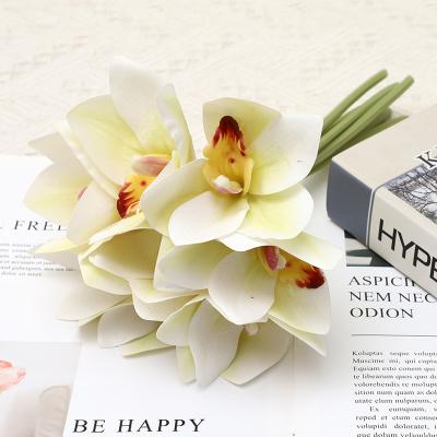 China O-X344 Eco-friendly Wholesale New 3D Printed Orchid Cymbidium Touch Real Artificial Flower Cymbidium Plants Decorative Latex Cymbidium Orchid for sale