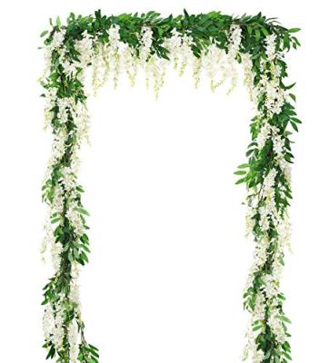 China A-HT005 Artificial Flowers Wisteria Garland Vine Hanging Flower Greenery Hand Made Wreath For Outdoor Garden Wedding for sale