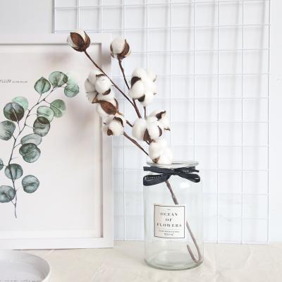 China A-CO001 Beautiful Colorful Natural Cotton 10 Stem Dry Cotton Balls Branches Flower Stems Flower Arrangement Cotton Dry Artificial Flower for sale