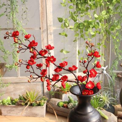 China Wholesale O-X0099 Artificial Flower Silk Plum Eco-friendly Plum Blossom Cherry Blossom Simulated Long Stem For Vase Home Wedding Decor for sale