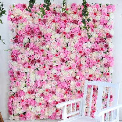 China Y-F018 Wholesale Eco-friendly Customized Wedding Decoration Silk Flower Panels 3D Backdrop Artificial Flower Wall For Decor for sale