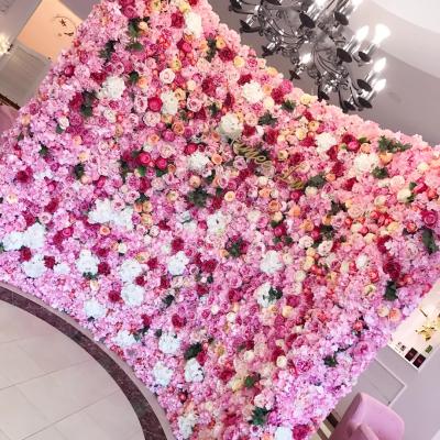 China Y-F018 Wholesale Eco-friendly Flower Wall Backdrop Wedding Silk Flower Panels 3D Rose Flower Wall Floral Backdrop Artificial for sale