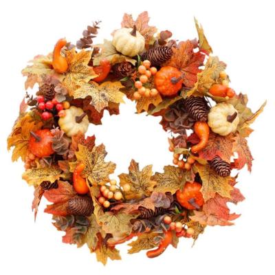 China Wholesale Home Door Pumpkin Wreath 40cm Fall Halloween Decoration HH001 Halloween Hanging Garland Circle Vine Harvest Festival Hanging Wreath Berry for sale