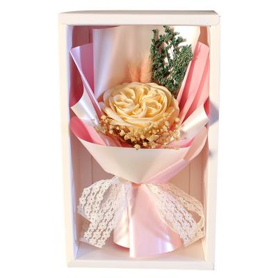 China Y-Z016 New Valentine's Day Present Eco-friendly Wholesale Preserved Dried Flower Bouquet Preserved Rose With Handmade Soap Flower in Gift Box for sale