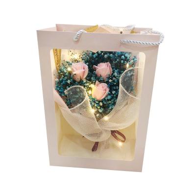 China 2021 Hot Sale O-X564 Long Lasting Flower Soap Preserved Box Valentine's Day Gift Ideas Light Up Bouquet Preserved Flowers for sale