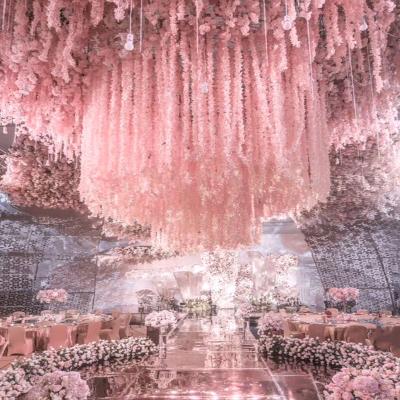 China OX273 2m Eco-friendly Artificial Wisteria Flower Ceiling Twine Hanging Hydrange Flower Vine Garland Silk Flower Wisteria Wedding Decoration for sale