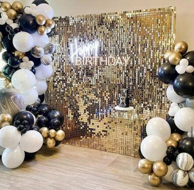 China Fashional C-SWB001 New Arrival Gold Sequin Shimmer Wall Backdrop Panels Shiny 3d Sequin Transparent Back Panel For Wedding Party Decor for sale