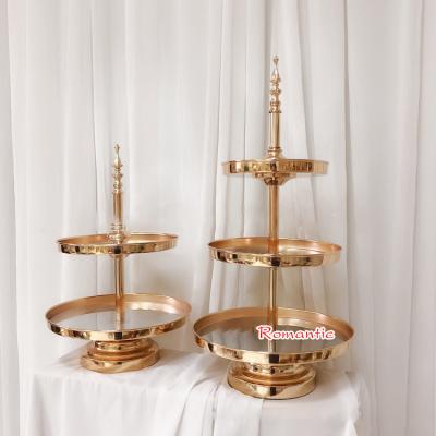 China Wholesale Eco-friendly Wedding Cake Stand Party Birthday 3 Tier Cup Cake Stand Gold Metal Cake Stand Y-Q074 For Wedding for sale