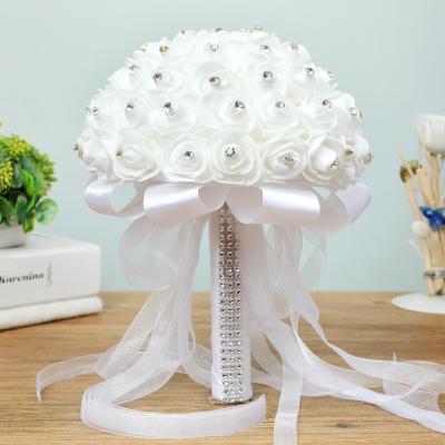 China Fashional Luxury Silk Rose With Satin Ribbon Bridal Bouquets For Brides Bridesmaid Wedding Hand Attendance Flower for sale