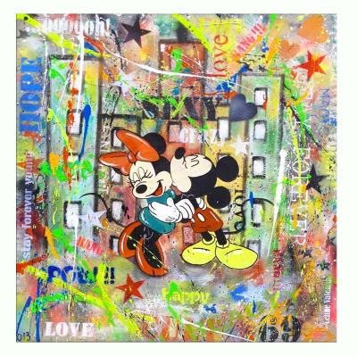 China Modern famous cartoon characters mickey mouse pictures pop art painting hand painted canvas painting for kids room for sale