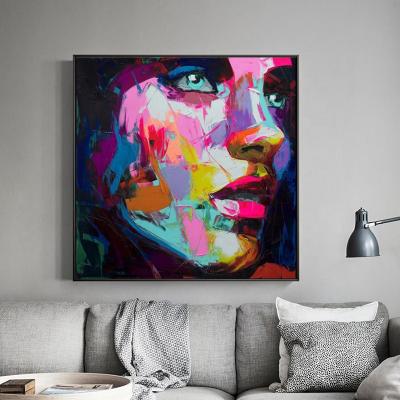 China Modern Abstract Palette Knife Portrait Women Face Wall Art Acrylic Painting Pictures For Living Room Home Decor Hand Painting for sale