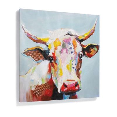 China Wholesale modern bull head oil painting portrait animal wall art painting popular handmade canvas room painting decoration for sale