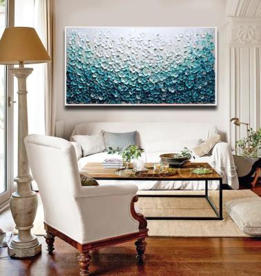 China Impressionist Morning Pearl Flowers Painting Teal Blue Flowers Texture Original Acrylic Oil Painting Wall Art in Canvas Impasto Oil for sale