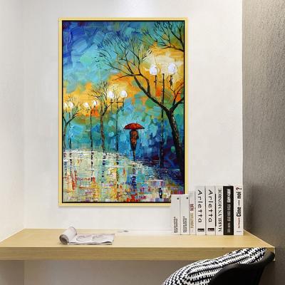 China Hand Painted Street Modern Abstract Cityscape Oil Painting Street Lamp Canvas Painting Wall Art for sale