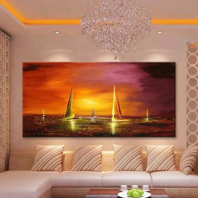 China Sunset Seascape Sailing Boat Abstract High Grade Wall Art Decor Modern Home Decoration Wall Art Decor Palette Knife Canvas Oil Painting for sale