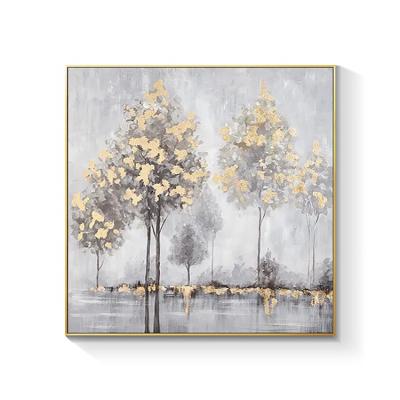 China Abstract Tree Canvas Painting Acrylic Gold Gray Painting Modern Abstract Wall Art Pictures For Living Room Decoracion for sale