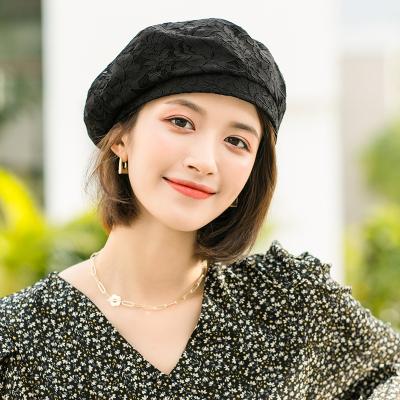 China Wholesale New Women's Hollow Plush Lace Up Berets Summer Slim British Vintage Octagonal Women's Berets Customized for sale