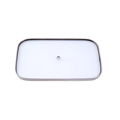 China Square Grill Pan Glass Lid Stainless Steel Ring Square Fry Cooking Pot Puddle Cap Viable Cover for sale