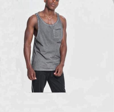 China Sporty 100% Top Deep Cut Men's Pocket Gym Tank Tops Custom Opening Sleeve Empty Drop Tank Men's Cotton Anti-pilling Fit Tank Loose Tops Wholesale Men for sale