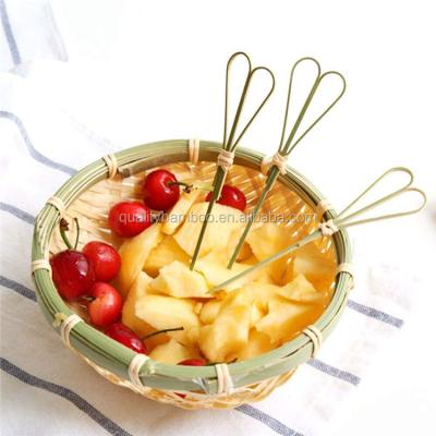 China Various Shape Natural Bamboo Fruit Picks Disposable Looped Flower Sticks / Skewers For Cocktail Party for sale