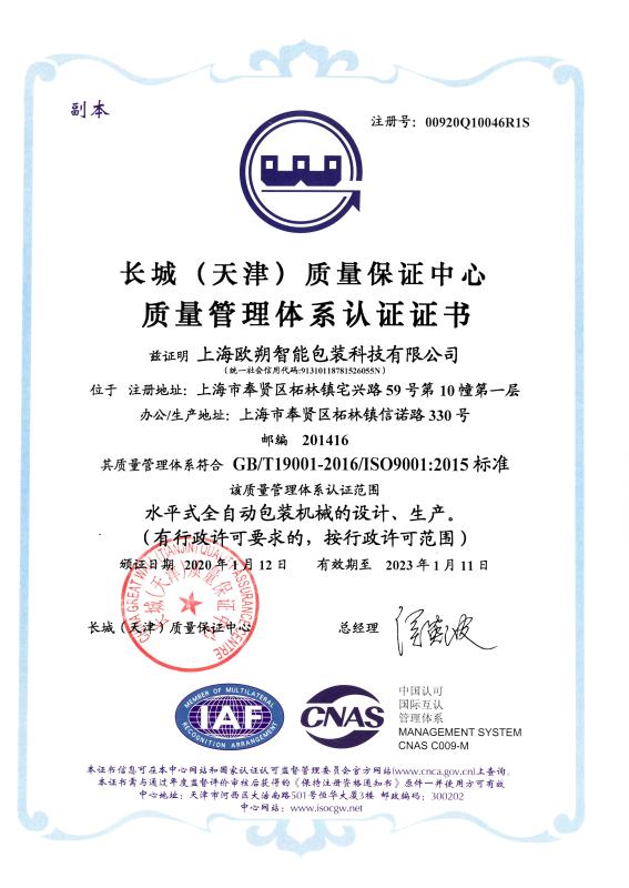 ISO9001 - Shanghai Acepack Intelligent Technology Co., Ltd.