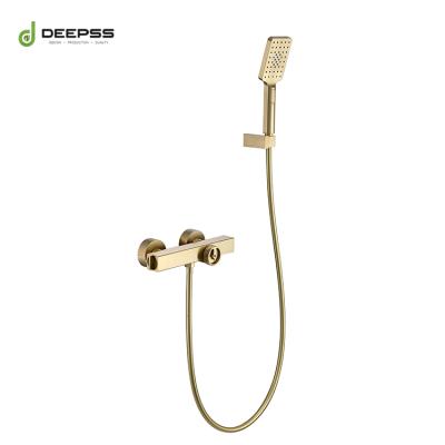 China Without Slide Bar Gold 2 Function Outdoor Bathroom Luxury Brushed Brass Shower Faucet for sale