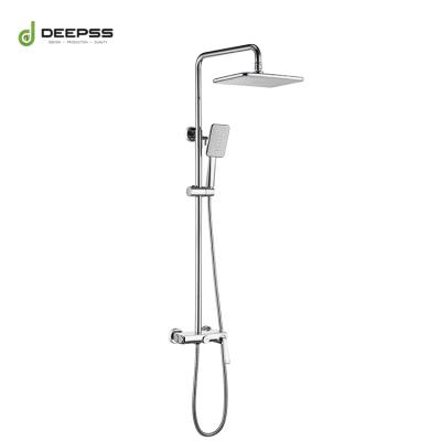 China Without Slide Bar European Standard Bathroom Chrome Polished Shower Column 3 Function Push Button Brass Faucet Shower Set System for sale