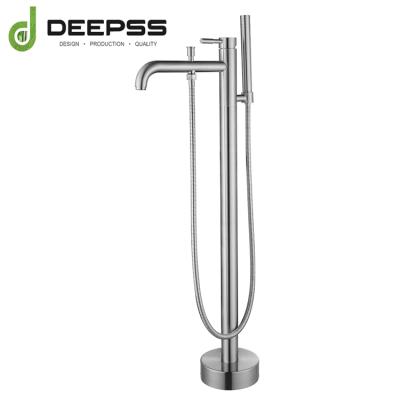 China Faucets New Arrival Metered Bathtub Mixer Brushed Sus 304 Shower Bath Mount Floor Brushed Bathtub Faucet With Hand Shower for sale