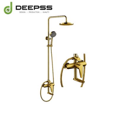 China Luxurious Wall Mounted Single Handle Without Sliding Bar 3 Function Brushed Sus 304 Gold Plated Hot Water Bath Cold Shower Set With Hand Shower for sale