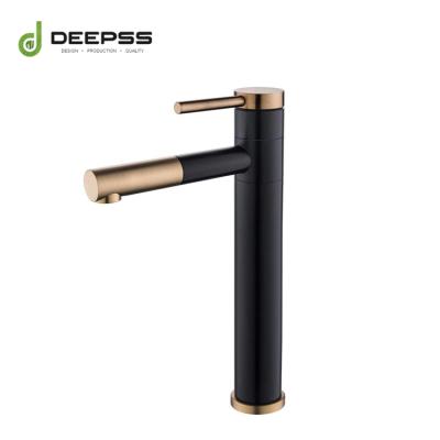 China New Model Metered Deck Mount Faucets Black And Gold SUS304 High Hot And Cold Swivel Basin Faucet Faucets for sale