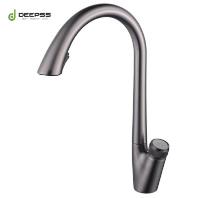 China Metered Sanitary Faucets Ware Single Hole Deck Mounted Hot And Cold Water Pull Down Mixer Push Button Gun Gray Kitchen Faucet for sale