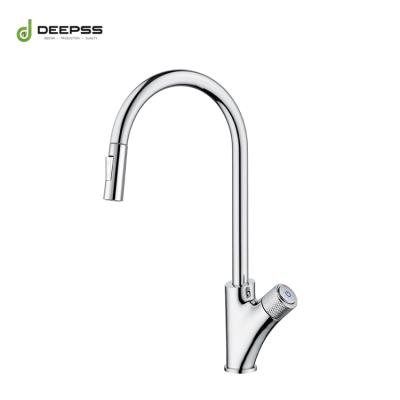 China New Design Taps Single Hole Mixer Tap Two Functions Polished Chrome Plated Brass Push Button Kitchen Faucet for sale