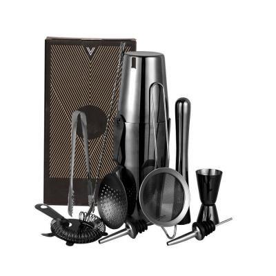 China Sustainable DX Custom 10 Pieces Black Cocktail Shaker Set Bar Tool Stainless Steel Set for sale