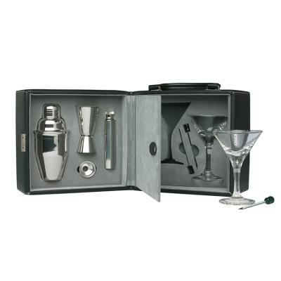 China DX Travel Viable Bartender Kit Two Martini Glasses Plus Hip Flask Set Cocktail Tool Stainless Steel Set for sale