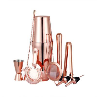 China Customized High Quality Stainless Steel-Copper Plated Viable Cocktail Shaker Set Bartender Kit for sale