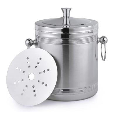 China Factory Direct Sale Sustainable Double Wall Insulated Outdoor Camping Silver Ice Buckets With Lid And Strainer For Camping Party for sale