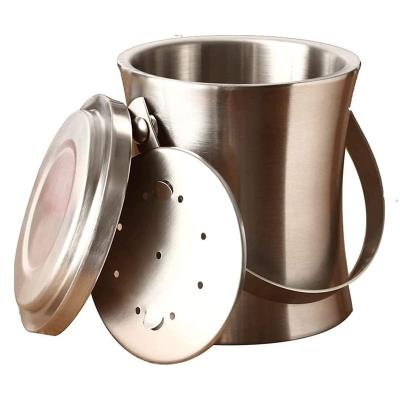 China Sustainable Vintage Round Galvanized Buckets Double Wall Stainless Steel Ice Buckets With Lid And Handle Strainer For Beer And Drinks for sale