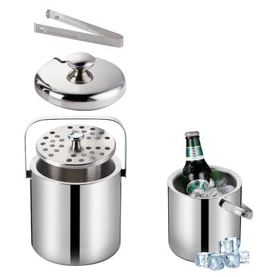 China Newly Design Large Capacity Double Wall Stainless Steel Viable Recyclable Wine Ice Bucket With Lid And Ice Tong For Beer for sale