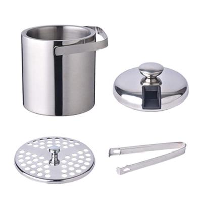 China Eco-Friendly Sustainable Large Capacity Stainless Steel Double Ice Bucket Wall Bar Bucket with Tongs and Lid Ice Strainer for Wine for sale